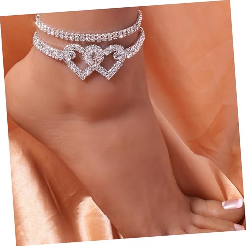 Healvian Rhinestone Fußkettchen Damen Herz Knöchel Armband Funkelndes Boho Schmuckstück Sommer Strand Hochzeit von Healvian