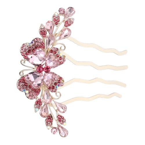 Healvian Rhinestone Haarkamm mit Pinker Strass Haarkamm für Damen Eleganter Hochzeitsschmuck Einsteckkamm für Braut und Festliche Anlässe Modisches Haarschmuck Accessoire von Healvian
