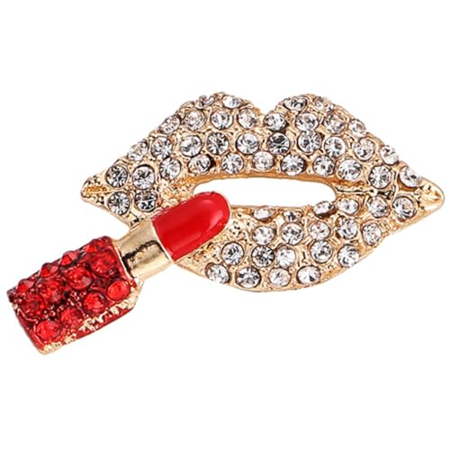 Healvian Rhinestone Lipstick Brosche Anstecknadel aus Rote Lippen Form Pin für Schal Hut Kleidung Stilvolle Strass Brosche für Damen Vintage Stil Accessoire für Festliche Anlässe von Healvian