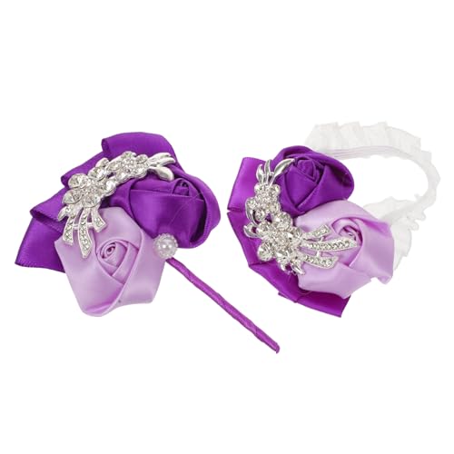Healvian Romantisches Braut Handgelenksblume und Ansteckblume Leichte Rhinestone Wrist Corsage mit Satinrosen Elegantes Hochzeitsaccessoire für Brautjungfern und Besondere Anlässe von Healvian