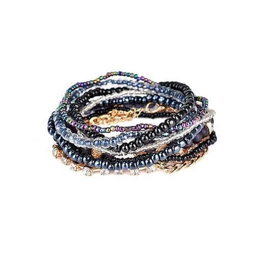 Healvian Perlenarmband Elastisch Für Damen Mehrschichtig Mit Blattanhänger Glänzend Schwarzer Armreif Modeschmuck Accessoire Leichtgewichtig Und Verschleißfest von Healvian
