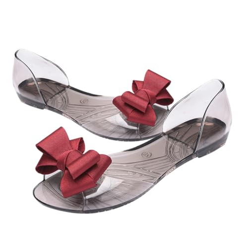 Healvian Rote Damen Jelly Flats Sandalen mit Schleifen Detail Flache Langlebige Sommer Strandschuhe Atmungsaktiv Modisch und für Strand und Freizeit Healvian Rote Damen Jelly Flats Sandalen mit Schleifen Detail Flache Langlebige Sommer Strandschuhe Atmungsaktiv Modisch und für Strand und Freizeit von Healvian