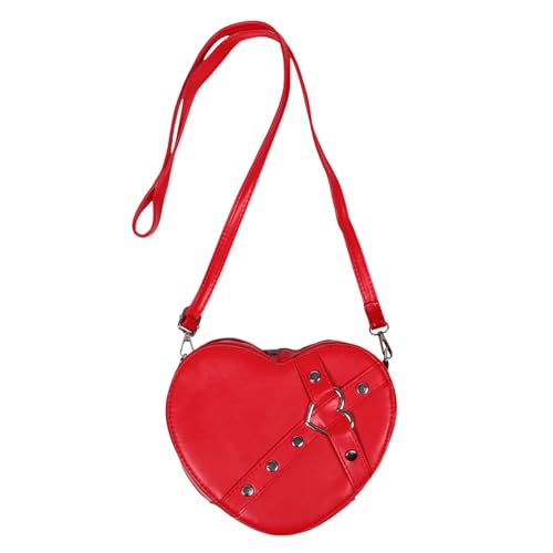 Healvian Rote Herzförmige Schultertasche Damen Kleine Zipper Crossbody Satchel aus Kunstleder Trendige Umhängetasche für Alltag Freizeit Party und Casual Anlässe von Healvian