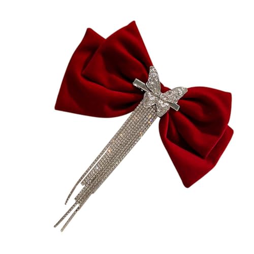 Healvian Rote Samt haarklammer mit Schleifen quaste Rutschfester Haarschmuck für Frauen und Mädchen Eleganter Bowknot Haarclip für Dickes und Dünnes Haar Modischer Haarschleifen clip für von Healvian