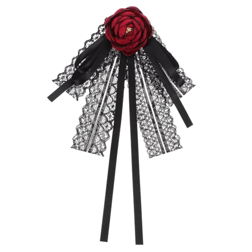 Healvian Rote Spitzen Brosche mit Großer Schleife aus Stoff und Spitze Leichte Damen Schleifen Anstecknadel für Blusen und Anzüge Eleganter Broschen Schmuck für Festliche Outfits von Healvian