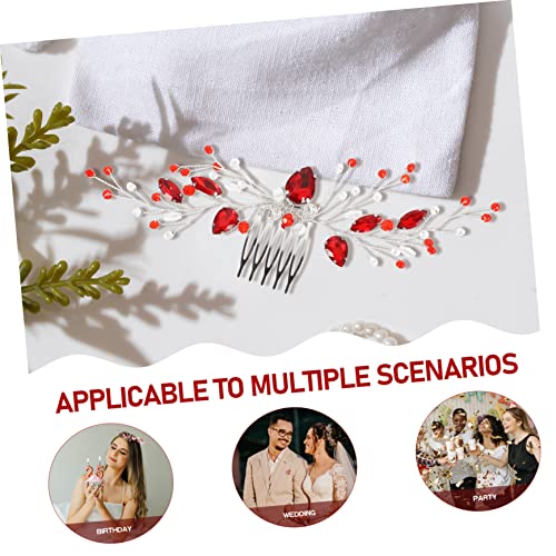 Healvian Roter Haarkamm mit Strasssteinen Handgefertigter Brautschmuck für Damen Leichter Langlebiger Haarkamm Eleganter Haarschmuck für Hochzeit Party und Besondere Anlässe von Healvian