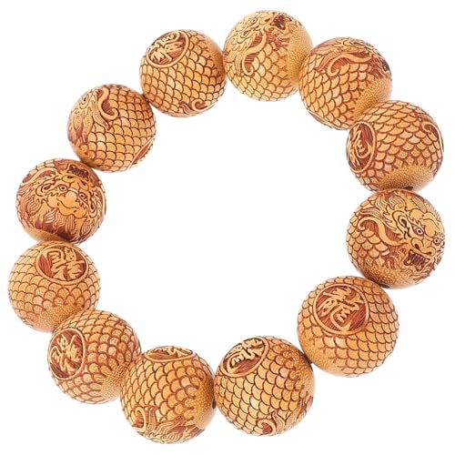 Healvian Sandelholz Armband Damen Holzperlen Geschnitzt Dragon Muster Buddha Schmuck für Frauen Geschenk Geburtstags Schmuck Wrist Chain Unisex von Healvian