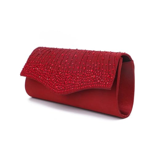 Healvian Satin Clutch Handtasche mit Funkelnden Strasssteinen Magnetischem Verschluss Stilvoll für Hochzeit Abendessen Party und Festliche Anlässe Kompakt und Modisch in Weinrot von Healvian