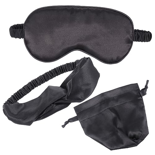 Healvian Schlafmaske Set Teilig Imitationsseide mit Elastischem Stirnband und Aufbewahrungstasche Einstellbare Augenbinde für Reise Schlaf Entspannung Geeignet für Damen und Herren von Healvian