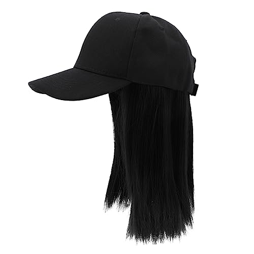Healvian Schlüsselbein Perückenkappe gerader Perückenhut Hut mit glattem Haar Hauben für Frauen perückenhaube Perücke mit Hut Hutperücke Frauen gerade Perücke Hut Hochtemperaturdraht Black von Healvian