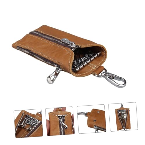 Healvian Schlüsseletui Herren Damen PU Schlüsselmäppchen mit Reißverschluss Münzfach und Metallverschluss Vielseitige Autoschlüssel Aufbewahrung Gelb von Healvian