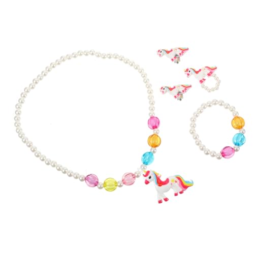 Healvian Schmuckset Einhorn Teilig Weiß mit Armband Ring Halskette und Ohrringen für Mädchen Farbenfroh Modisch für Partys Tanz und Fotografie Perfektes für Kleine Prinzessinnen von Healvian