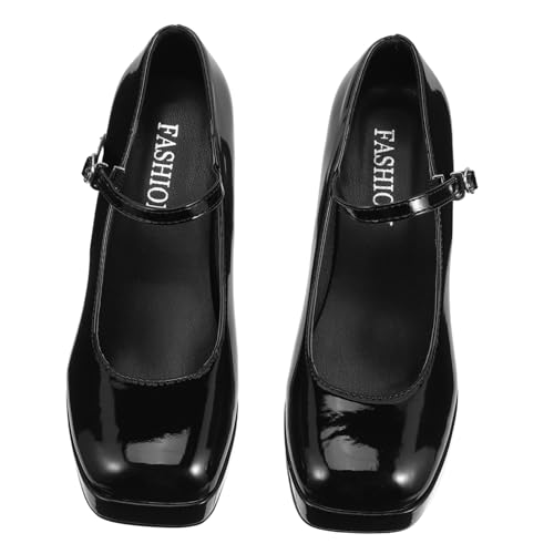 Healvian Schwarze Damen High Heels aus Mary Pumps mit Breitem Absatz und Leichte Damenschuhe für Arbeit Party und Festliche Anlässe von Healvian