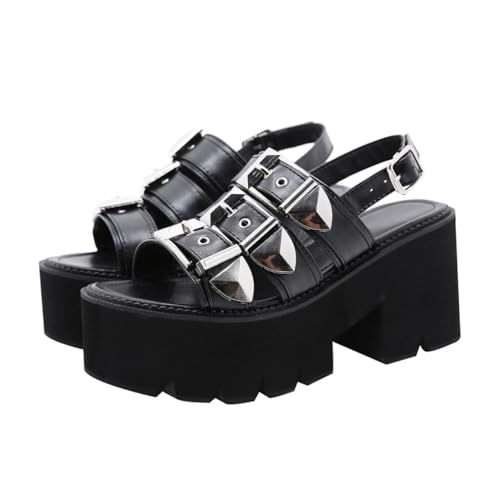 Healvian Schwarze Damen Sandalen Sommer mit Dicker Sohle Offene Zehen Modisch Komfortable Plateauschuhe für Frauen Leichte Atmungsaktive Sommerschuhe von Healvian