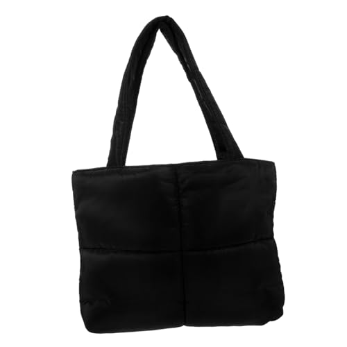 Healvian Schwarze Gesteppte Schultertasche Damen Große Nylon Handtasche mit Weichem Gepolstertem Baumwollfutter Minimalistisches Gitterdesign Vielseitige Umhängetasche für Alltag Shopping von Healvian