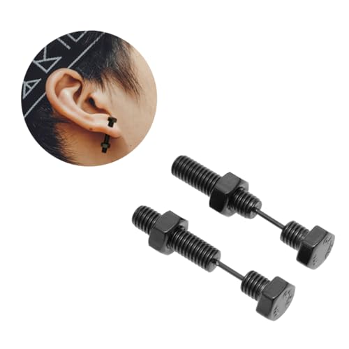 Healvian Schwarze Hexagon Schrauben Ohrstecker American Style Extravaganter Unisex Ohrschmuck für Party Alltag Umweltfreundliches Material Hautfreundlich von Healvian