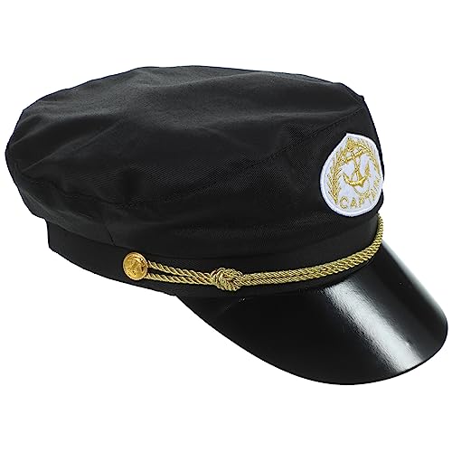 Healvian Schwarze Kapitänsmütze für Baumwolle Bestickter Matrosenhut Leichter Segler Hut für Kostüm Party und Alltag Verstellbar Nautisches Accessoire für Jungen von Healvian