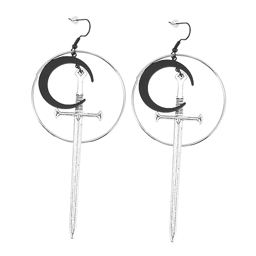 Healvian Schwarze Mond Ohrringe Damen Gothic Drop Earrings Kreuz Design Leichtes Metallnickelfrei Punk Schmuck Halloween von Healvian