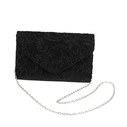 Healvian Schwarze Satin-clutch mit Feiner Spitzenoptik Stilvolle Abendtasche für Damen Kompakte Banquet Bag für Hochzeit Party und Festliche Anlässe Kleine Handtasche für Schlüssel und von Healvian