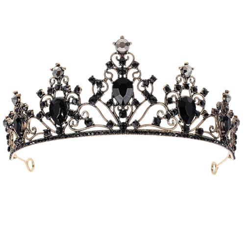 Healvian Schwarze Vintage Strass Kronen Haarschmuck Damen Leichtes Tiara Diadem für Festliche Partys Hochzeit Braut Accessoire Elegant und Komfortabel von Healvian