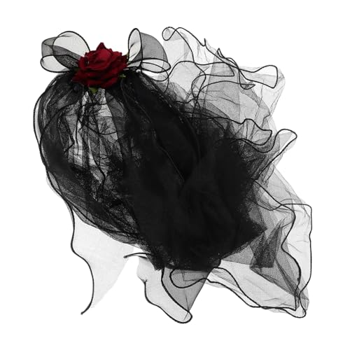 Healvian Schwarzer Floraler Brautschleier Für Damen Geisterbraut Kostümzubehör Für Gothic Partys Karneval Und Renaissance Events Mit Roten Rosen Verziert von Healvian
