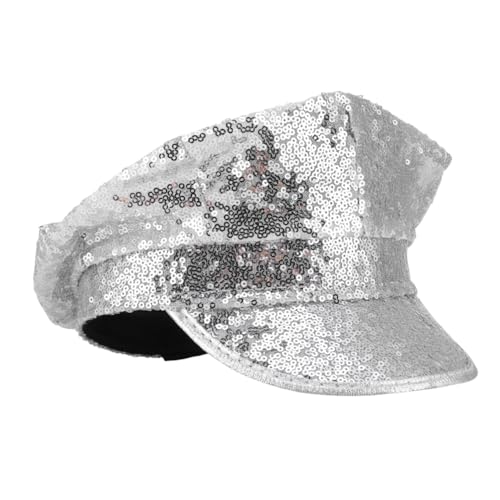 Healvian Sequin mit Breiter Krempe Stilvolle Achteckige Uniformmütze Schimmernde Pailletten Robustes Material für Rollenspiele Karneval Halloween und Bühnenauftritte von Healvian