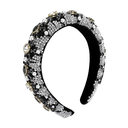 Healvian Shiny Haarreifen mit Perlen Brautkopfschmuck für Damen Luxuriöses Stirnband mit Strasssteinen Modischer Hochzeitshaarschmuck Schwarzes Samt Design von Healvian