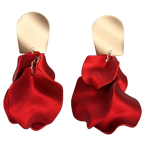 Healvian Silber Ohrhänger Blütenblatt Design Rote Party Ohrringe Damen Stylische Ohrschmuck Damenschmuck Elegant Leicht Dangling Ear Decoration von Healvian