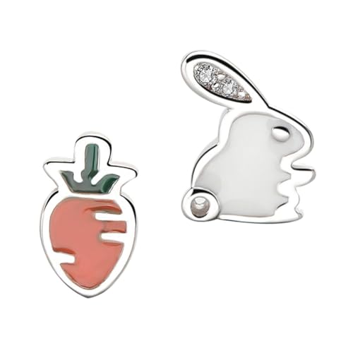 Healvian Silber Ohrstecker Osterohrringe mit Einzigartigem Asymmetrischem Kaninchen und Karotten Design Schmuckohrringe für Damen und Mädchen Festlicher Schmuck für Frühling und Alltag von Healvian