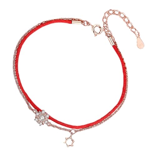 Healvian Silber Rotes Seil Armband Verstellbar Schneeflocke Design Roségold Schmuck Für Freunde Feier von Healvian