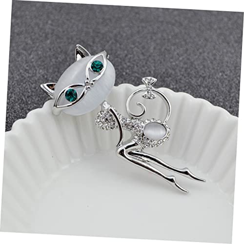 Healvian Silberfarbene Katzen Brosche mit Cat Eye Opal Dekorativer Broschenclip für Damen Vintage Anstecknadel Eleganter Schal und Mantel Schmuck für Besondere Anlässe von Healvian