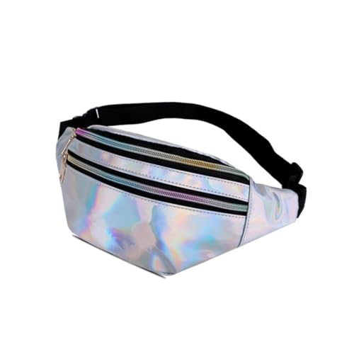 Healvian Silberne Multifunktionale Diebstahlsichere Hüfttasche mit Schimmerndem Metallic Tragbar als Bauchtasche oder Crossbody Bag für Frauen Reisen Wandern und Alltag Kompakte von Healvian