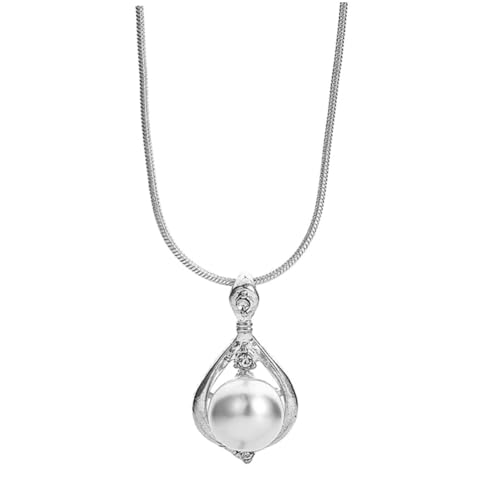 Healvian Silberne Perlenanhänger Halskette Damen Modischer Tropfenförmiger Perlenanhänger Langlebige Legierung Stilvolle Schmuckkette für Hochzeit Party Alltag für Frauen und Mädchen von Healvian