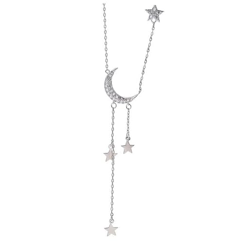 Healvian Silberne Stern Mond Halskette mit Quaste Minimalistisches Design Leichte Silberkette Langlebiger Schmuck für Damen Boho Lange Halskette für Alltag und Festivals von Healvian