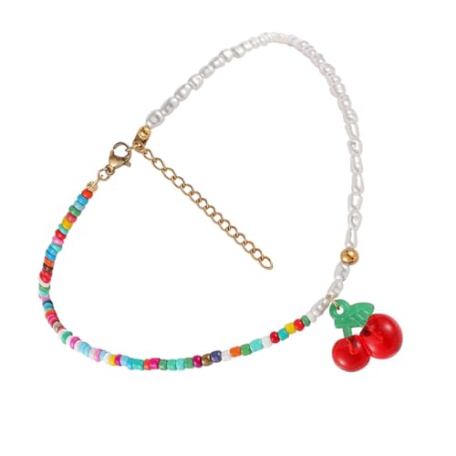 Healvian Sommer Choker Perlenkette Damen Bunte Boho Halskette mit Kirsche Anhänger Asymmetrische Clavicle Schmuck für Strandurlaub von Healvian