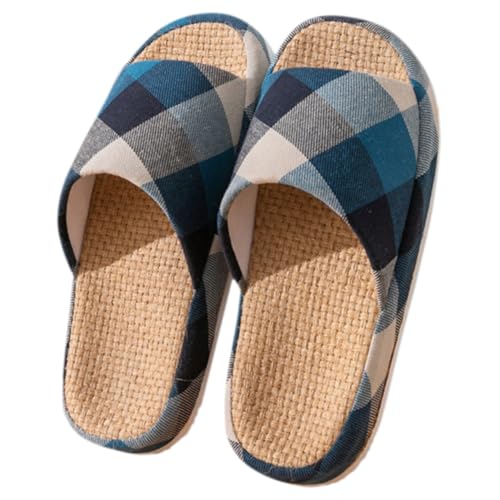 Healvian Sommer Hausschuhe Herren Blau Offene Zehen Atmungsaktive Leichte Indoor Slipper Aus EVA Und Leinen Für Gäste Und Zuhause von Healvian