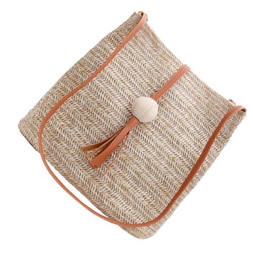 Healvian Sommerliche Geflochtene Umhängetasche Damen Wasserfeste Strohtasche mit Mittlerer Kapazität Vielseitige Bucket Bag für Strand Party Shopping und Alltag Langlebiges Material Braun von Healvian