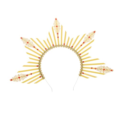 Healvian Sonnenstrahlen Stirnband Damen Haarschmuck Retro Party Cosplay Heiligenschein Kopfband Gelb Metall Kunststoff Robust von Healvian