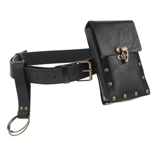 Healvian Steampunk Mittelalter Gürtel Tasche Damen Small Belt Purse LARP Cosplay Hüfttasche Sport Waist Pack aus PU und Zinklegierung Langlebig und Komfortabel Schwarzes von Healvian