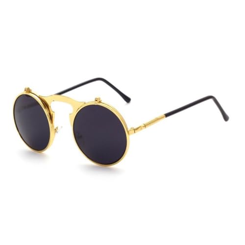 Healvian Steampunk Sonnenbrille Vintage Metallrahmen mit Aufklappbaren Spiegelgläsern Goldener Rahmen Unisex Retro Mode Sonnenbrille für Outdoor Aktivitäten Flexible Nasenpads Schützend von Healvian