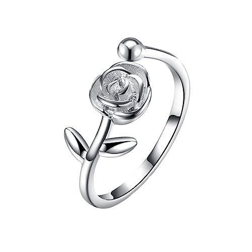 Healvian Sterling Silber Offener Ring mit Rosenblüten Verstellbarer Damenring für Verlobung Besondere Anlässe für Partys von Healvian