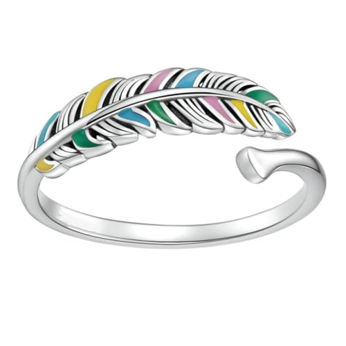 Healvian Sterlingsilber Offener Regenbogen Quasten Fingerring Verstellbar Modisches Schmuckstück für Damen und Mädchen Eleganter Bunter Emaille Design Langlebig und Hautfreundlich von Healvian