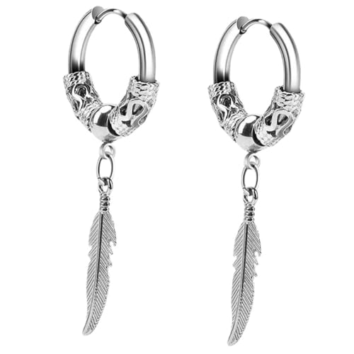 Healvian Stilvolle Edelstahl Creolen Ohrringe mit Drachenmuster Anhänger Modische Dangle Hoops für Damen und Herren Angenehm Vielseitig für Alltag und Besondere Anlässe von Healvian