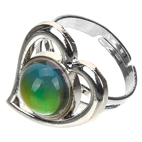 Healvian Stimmungsring Damen Herzform Pfirsichstein Farbwechsel Schmuckring Verstellbar Leichtes Legierungsdesign Für Alltag Party von Healvian