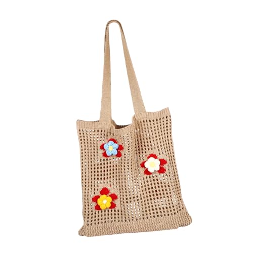 Healvian Strandtasche Damen Gehäkelte Mesh Beach Bag Große Kapazität Robuste Schultertasche Vielseitig als Shopper für Picknick Shopping in Khaki von Healvian