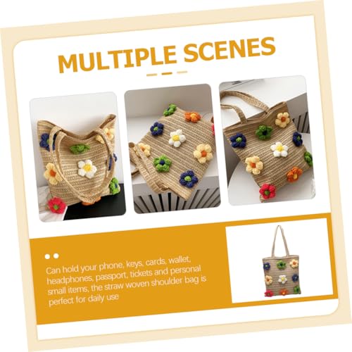 Healvian Strapazierfähige Strohtasche Damen Handtasche Schultertasche Kreatives Design Vielseitige Tote Bag für Alltag und Urlaub in Khaki von Healvian