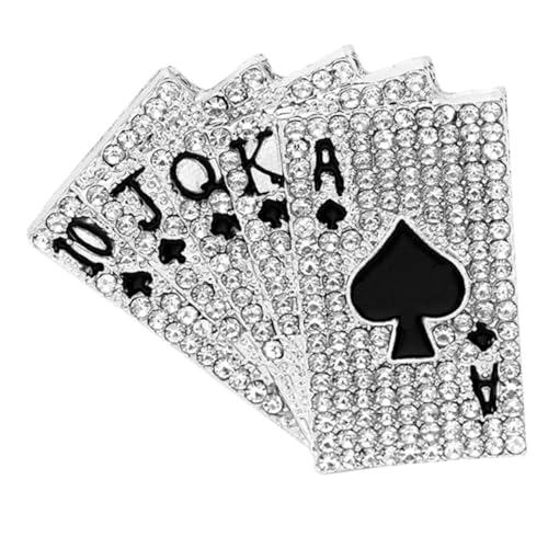 Healvian Strass Brosche Poker Spielkarte Anstecknadel Kreativer Cardigan Kragenclip Modischer Reversschmuck für Damen und Herren Vielseitiger Schal Pulloverclip Silberfarbene Legierung von Healvian