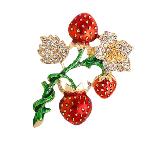 Healvian Strass Erdbeer Brosche Damen Anstecknadel Blumen Brosche für Kleidung Schal und Hut als Party und Alltagsaccessoire von Healvian