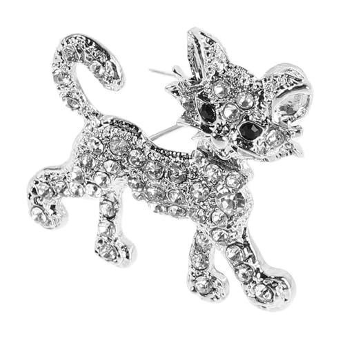 Healvian Strass Katzenbrosche für Frauen Modische Funkelnde Kätzchen anstecknadel aus Silberlegiertem Niedliches Tier accessoire für Pullover Jacken und Kleidung Geschenk von Healvian