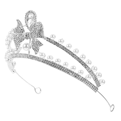 Healvian Strass Perle Tiara Schleife Tiara Hochzeit Braut Kopfschmuck Bankett Haar Zubehör Für Frauen Mädchen Mit Perlen Und Schleifen Für Hochzeiten Geburtstage Verlobungen von Healvian
